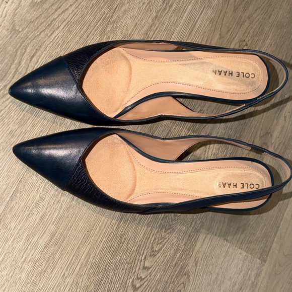 Cole Haan Navy Pointed Toe Slingback Pumps - Picture 3 of 8